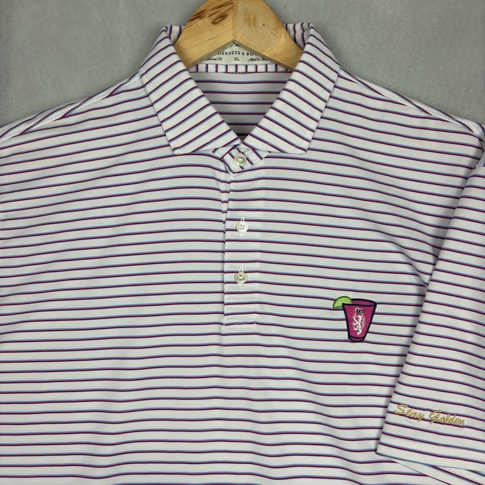 Holderness & Bourne Polo Men’s XL White Purple Striped The Sutton Transfusion